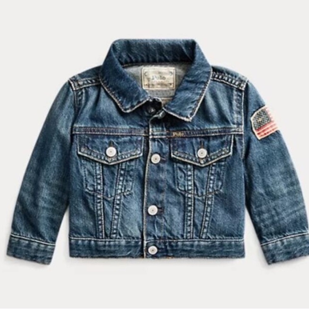 Polo Ralph Lauren American Flag Patch Denim Trucker Jacket 4t